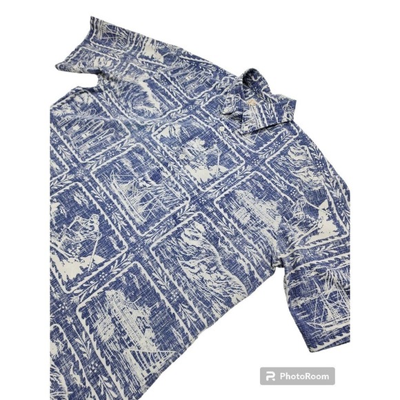 Reyn Spooner Hawaiian Reverse Print Gold Label 70s Rare 3 Button Shirt Size L - Picture 3 of 12